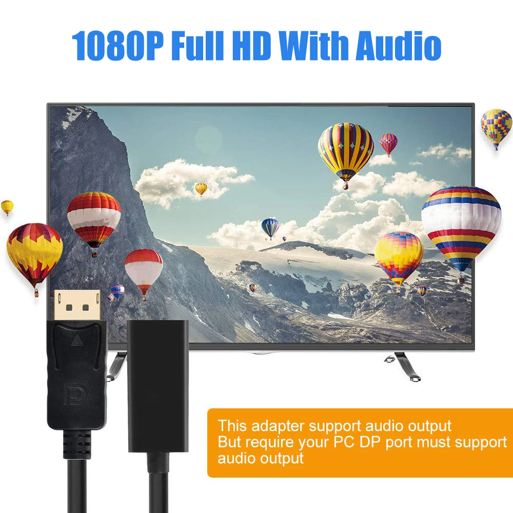 Displayport к HDMI конвертер позолоченный DP Мужской к HDMI Женский Кабель-адаптер с аудио поддержкой 1080P для lenovo Dell hp