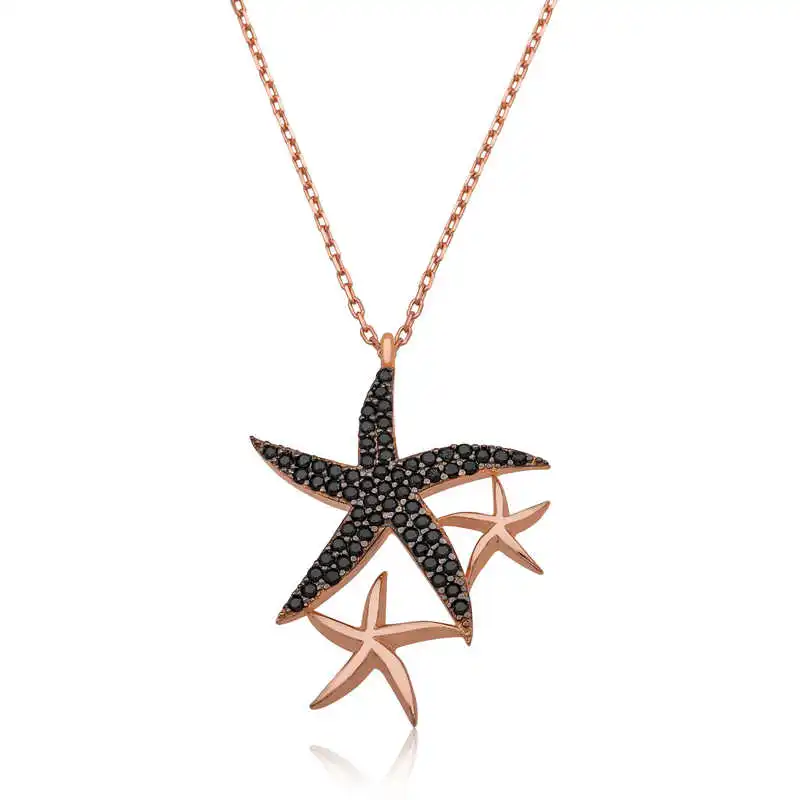 

Silver Black Stone Starfish Lady Necklace