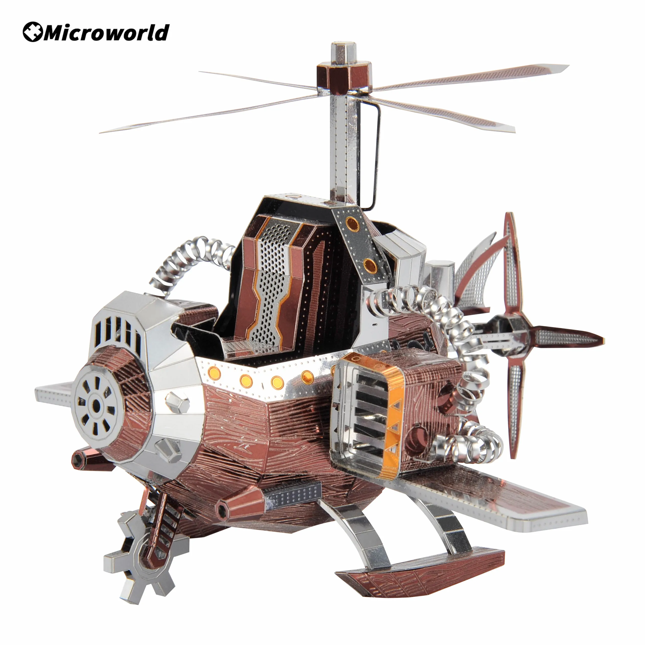 Microworld 3D Metal Puzzle Games Field Rescue Helicopter Model Kits Laser Cutting DIY Jigsaw Toys Birthday Gifts For Adult Child new high quality alloy classic bus world minibus toy alloy model toy bus desktop decor kids collectible toy for child