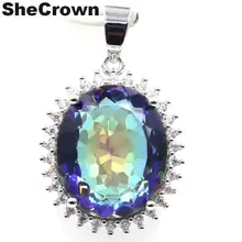 32x20 мм Романтический 18x15 мм овальный создан огонь Радуга Мистик Топаз Белый CZ подарок для матери серебряный кулон