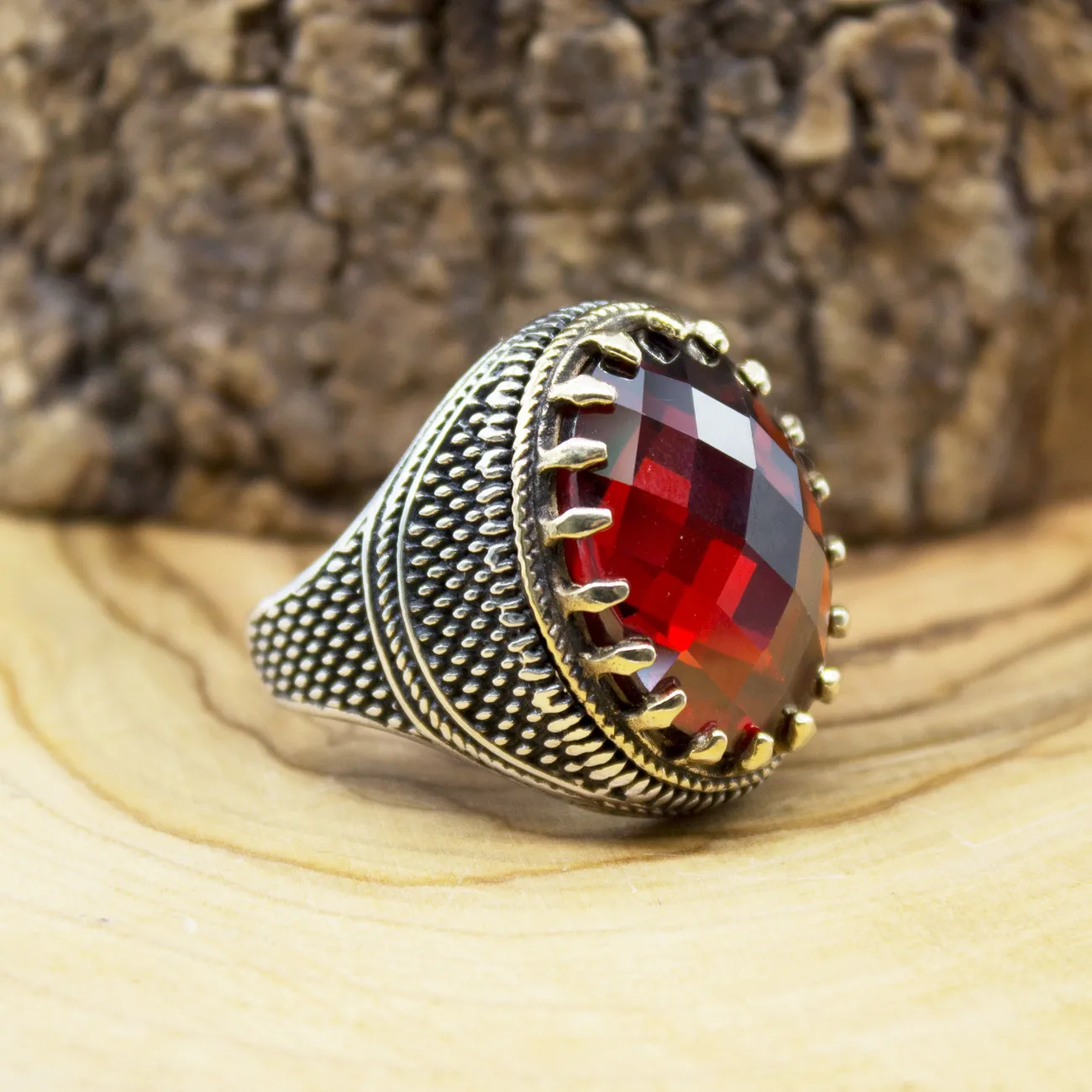 

925 Sterling Silver Ring for Men Red Zircon Stone Agate Onyx Stone Jewelry fashion vintage Gift Rings All Size Made in Turkey