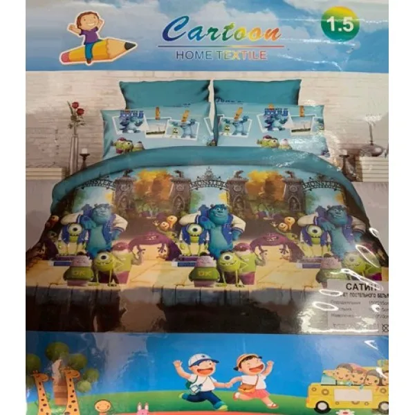 Детский комплект постельного белья Cartoon Home Textile сатин Монстры1,5 сп(синий