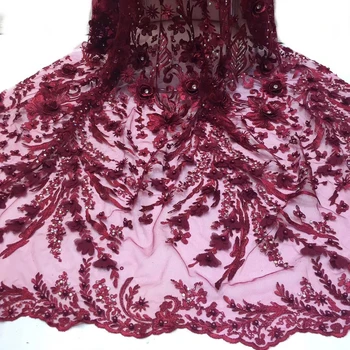 

African 3d lace fabric stones 2019 Nigerian french tulle lace fabric high quality embroidery beaded net mesh lace for wedding