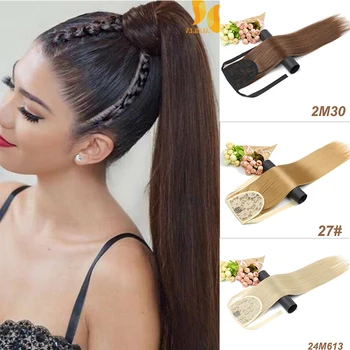 

XINRAN Long Straight Ponytail Wrap Around Clip In Ponytail Hair Extension Heat Resistant Synthetic Natural Straight Pure Color