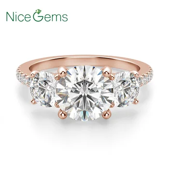 

14K Rose Gold Or White Gold Center 3ct 9mm F Color Moissanite 5.1CTW Three Stone Accented Moissanite Engagement Ring for Women