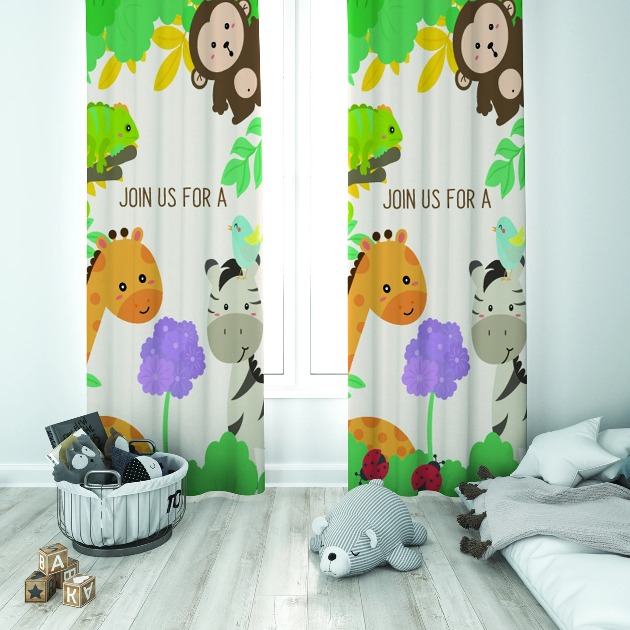 

Curtains Children 3D Printed Decorative Items Home Childrens Room to Join Jungle Green Cute Model 022