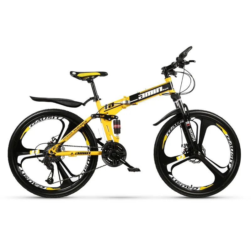 Excellent 26 Inch Folding Mountain Bike Steel Frame 21 Speed Snow Bicycle Three-knife wheel MTB Foldable Shock Absorption Variable Bike 1