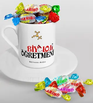 

Personalized Biology Öğretmeni Turkish coffee Cup and Haribo Candy Gift Set