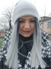 Fave-peluca sintética de fibra resistente al calor para mujer, pelo liso con ombré Bob negro y gris, longitud hasta el hombro, parte media, fiesta de Cosplay