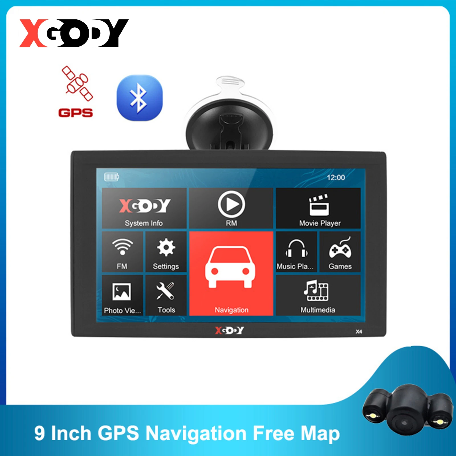 XGODY X4 9 Inch Truck GPS Navigation 256MB 8GB Bluetooth Car.