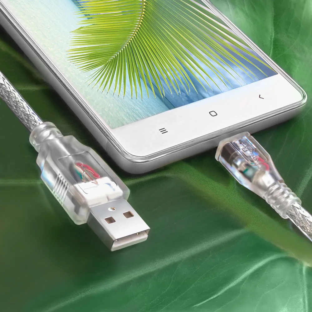 Greenconnect Кабель 2A 0.3m USB 2.0, AM/microB 5pin, прозрачный, 28/24 AWG, поддержка функции быстрой зарядки
