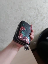 Tarjetero de cuero partido con doble cremallera para mujer, de gran capacidad en 3D billetera con estampado de flores, RFID