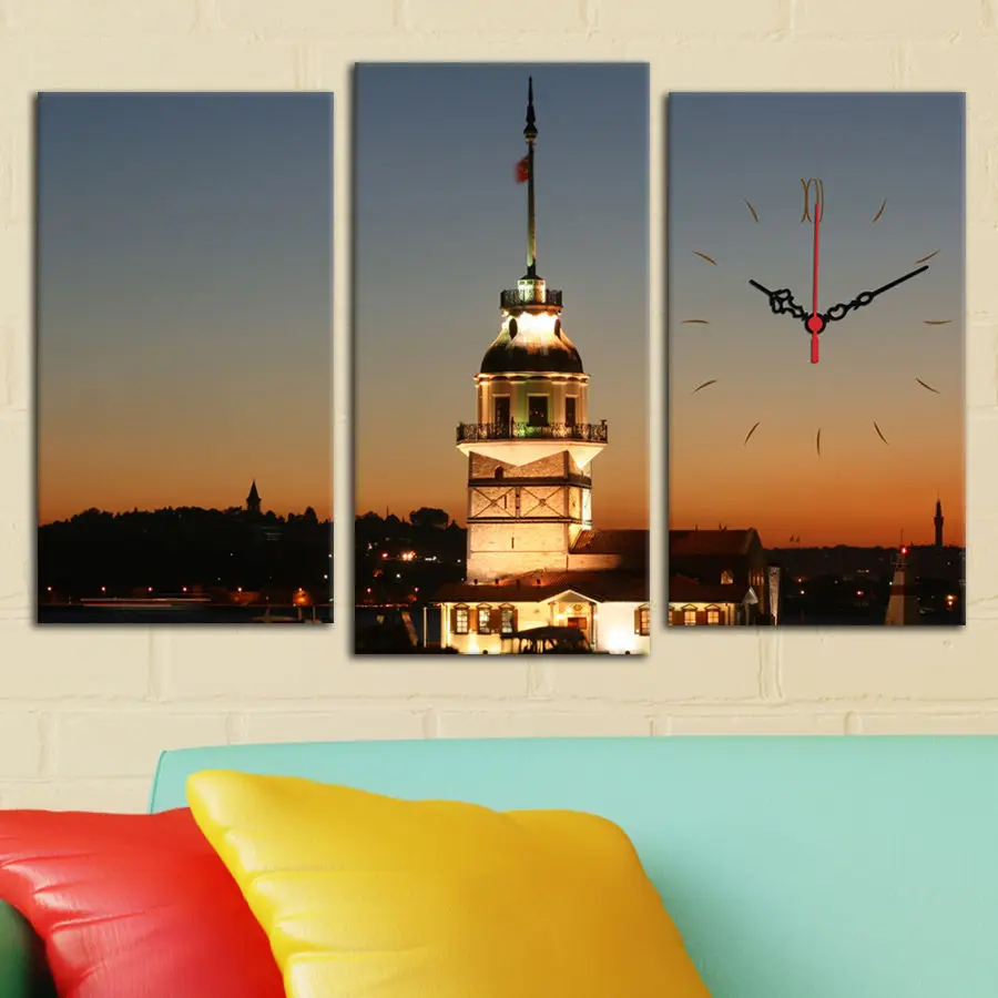 

3 PCS Clock Istanbul Maiden's Tower Painting Canvas 81X50 Cm