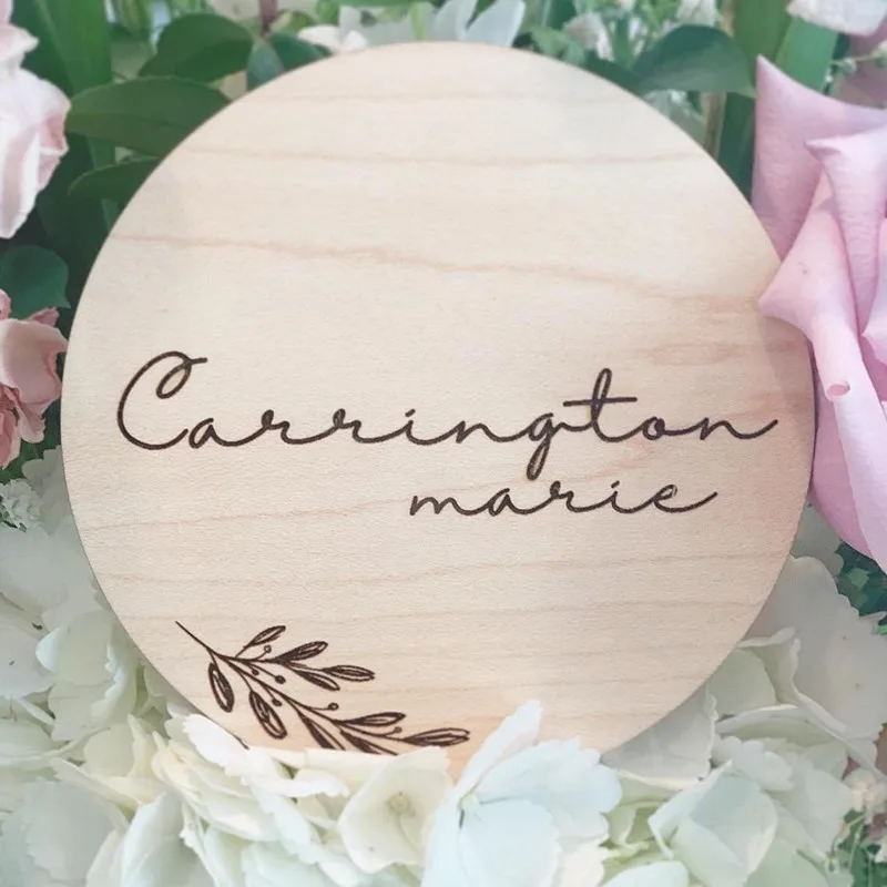 

Name sign nursery wood, Custom engraved botanical brith Announcement plaque, Milestone disc, Kis room decoration, baby keepsake