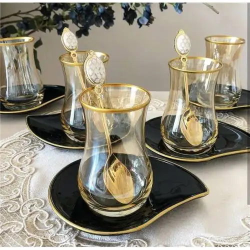 

WONDERFULLL AMAZİNGLav Eva Black Plate Honey Gold 12 Piece Tea Glass Tea Plate Tea Set Tea Set