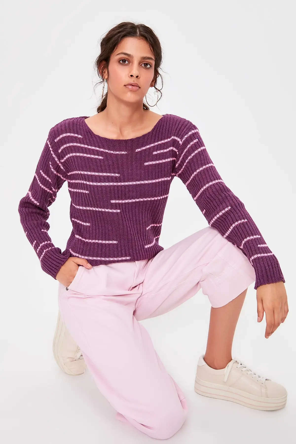 Trendyol Damson полосатый трикотажный свитер TWOAW20KZ0440 |