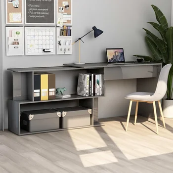 

Desk corner gray glossy 200x50x76 cm in chipboard office furniture