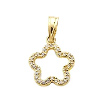 

18k gold pendant hollow flower 14mm. Zircons [AB4652]