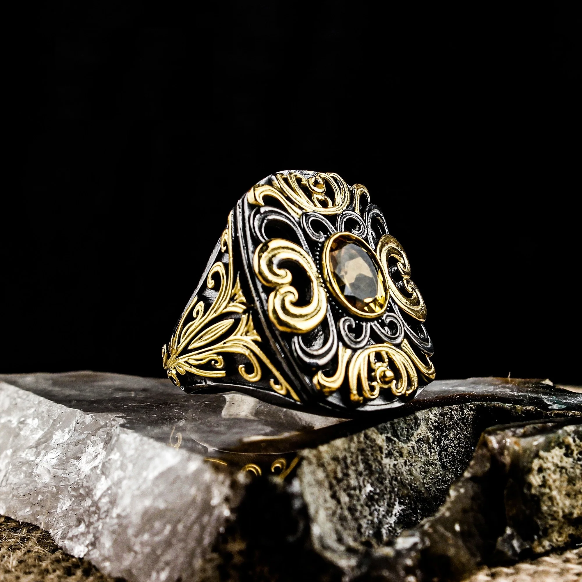 

Real Pure 925 Sterling silver ring real Citrine stone hand made made in turkey luxury and trendy model vintage style model