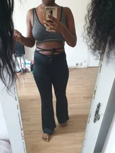 BOOFEENAA Cyber Y2k pantalones E estilo de niña Sexy elástico pantalones de encaje de mujeres V cintura baja altura Harajuku negro pantalones C85-BZ22