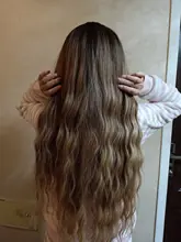 OneNonly-Peluca de cabello sintético largo degradado para mujer, pelo Natural resistente al calor, ondulado y suelto con flequillo, color marrón y Rubio, para Cosplay