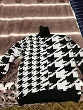 White Sweater Turtleneck Long Pullover Simplee Knitted Houndstooth Black Women Warm Fashion