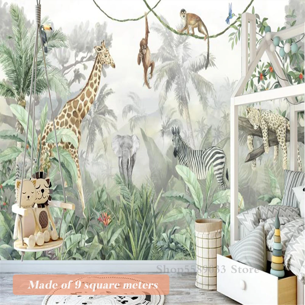 Kids Bedroom Wall Decorative Wallpaper Waterproof Custom Size Room Background Aesthetic Upholstery Mural Jungle Animals Giraffe Wallpapers Aliexpress