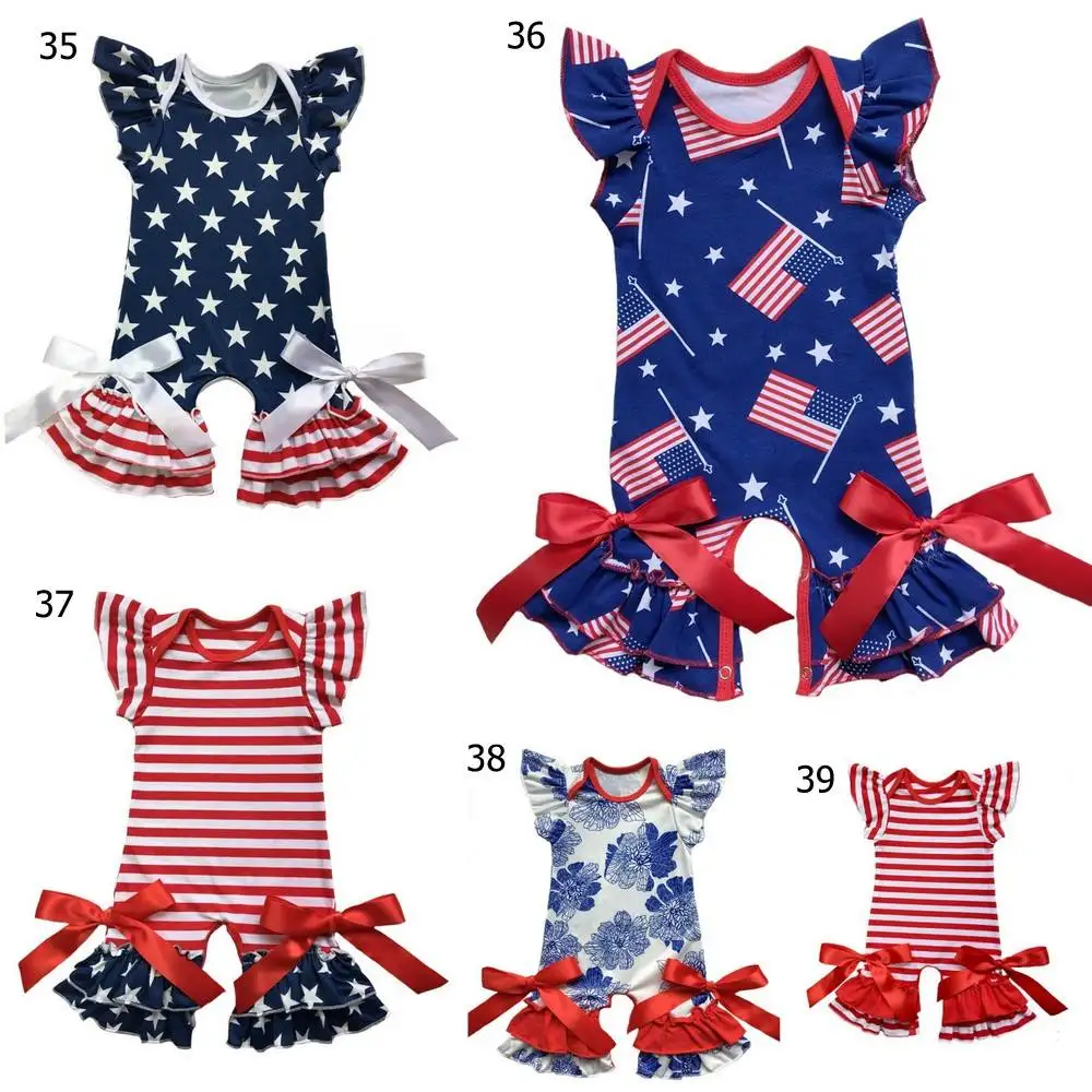 Bulk Patriotic Infant Clothes Newborn Clothing in 4th of July Baby gown Romper flutter sleeve capris leg baby romper jumpsuit