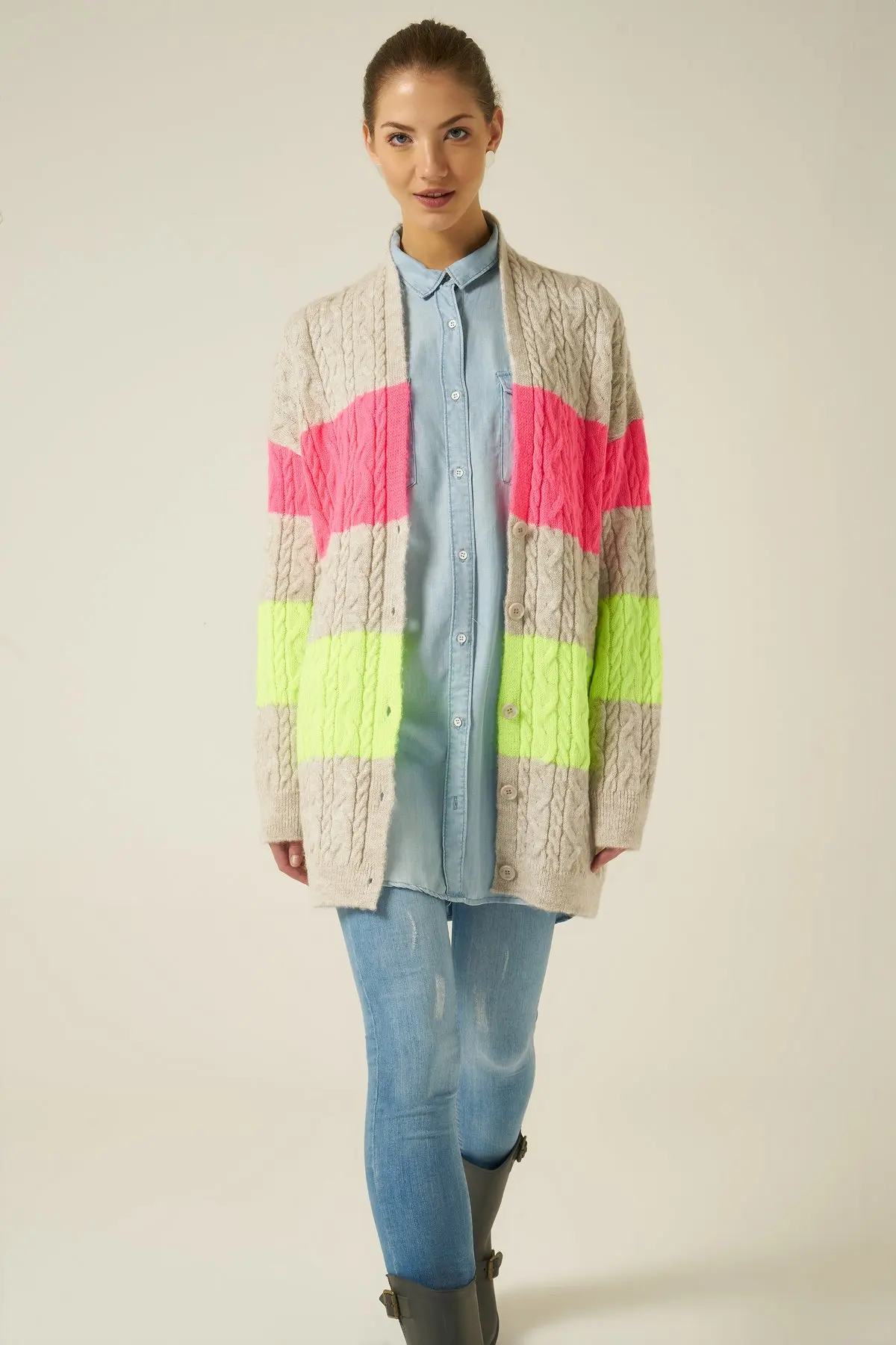 

Joinus Cable Knit Cardigan With Button Detail Woman Multi