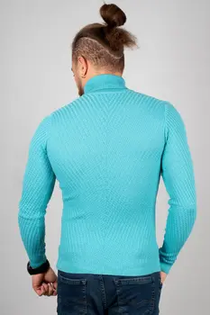 

DeepSEA Turquoise Mesh Patterned Slimfit Turtleneck Sweater 1808082