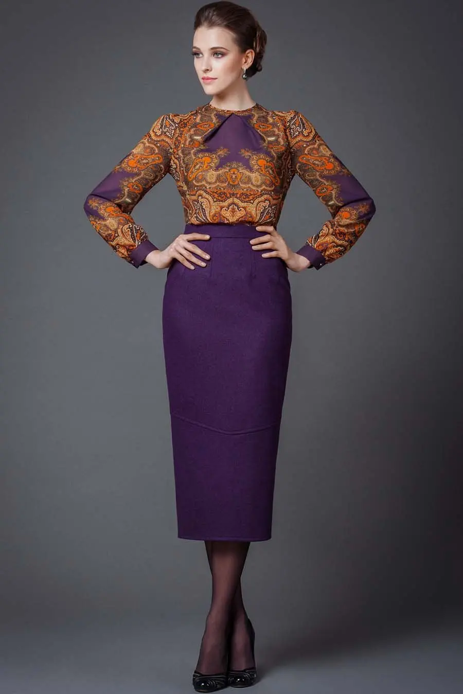 Art-Deco skirt LANCOM midi classic wool warm solid casual cocktail evening | Женская одежда