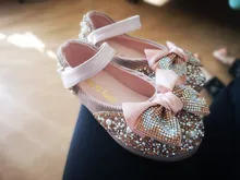 Zapatos de cuero con lazo de diamantes de imitación para niñas, zapatillas de baile de fiesta, zapatos planos de rendimiento para bebés y estudiantes, D785