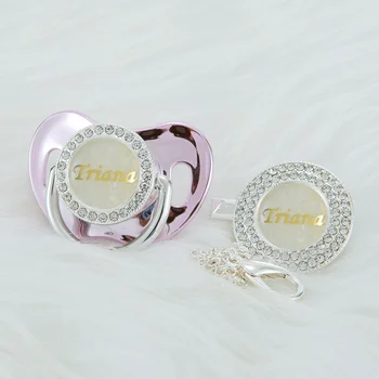 

MIYOCAR custom any name silver pearl bling pacifier and pacifier clip BPA free dummy bling unique gift baby shower PS
