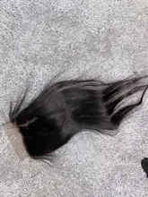 Cuniversitario-mechones de pelo liso con cierre 4x4, cabello humano Remy brasileño de 100%, 3/4 mechones con cierre de encaje suizo marrón medio