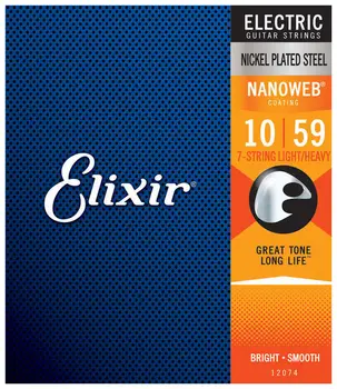 

12074 nanoweb string kit for 7 string electric guitar, Nickle. Steel, light/heavy 10-59, Elixir