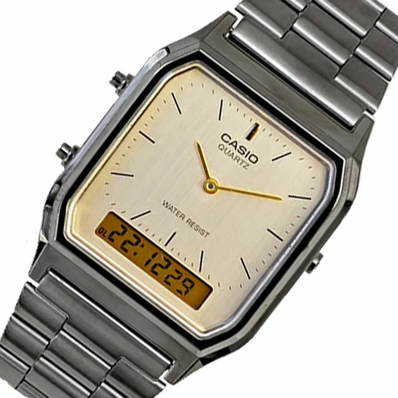 Casio VINTAGE EDGY AQ 230GG 9B unisex analog dial and digital hour dual  alarm clock|Digital Watches| - AliExpress