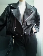 Jacket Short Winter Coat Faux-Leather Mozuleva Black Women Retro PU Turn-Down-Neck Loose