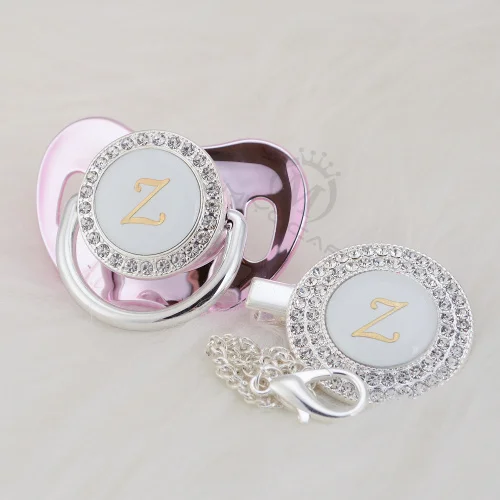 MIYOCAR gold bling name Initial letter Z elegant silver bling pacifier and pacifier clip BPA free dummy bling SGS pass LZ-1 - Цвет: LZ-11-1   0-6M