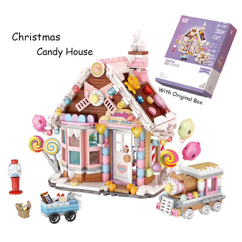 New LOZ MINI Creative Christmas Santa Claus Candy House Bricks Set MOC Music Box With Figure Doll Building Block Boys Toys Gifts | Игрушки и