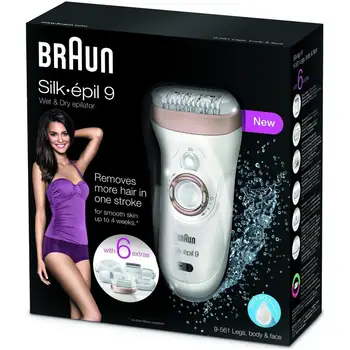 Braun-depiladora corporal inalámbrica de seda para mujer, afeitadora de piernas, y mojado en seco, modelo 9-561, 6 extras