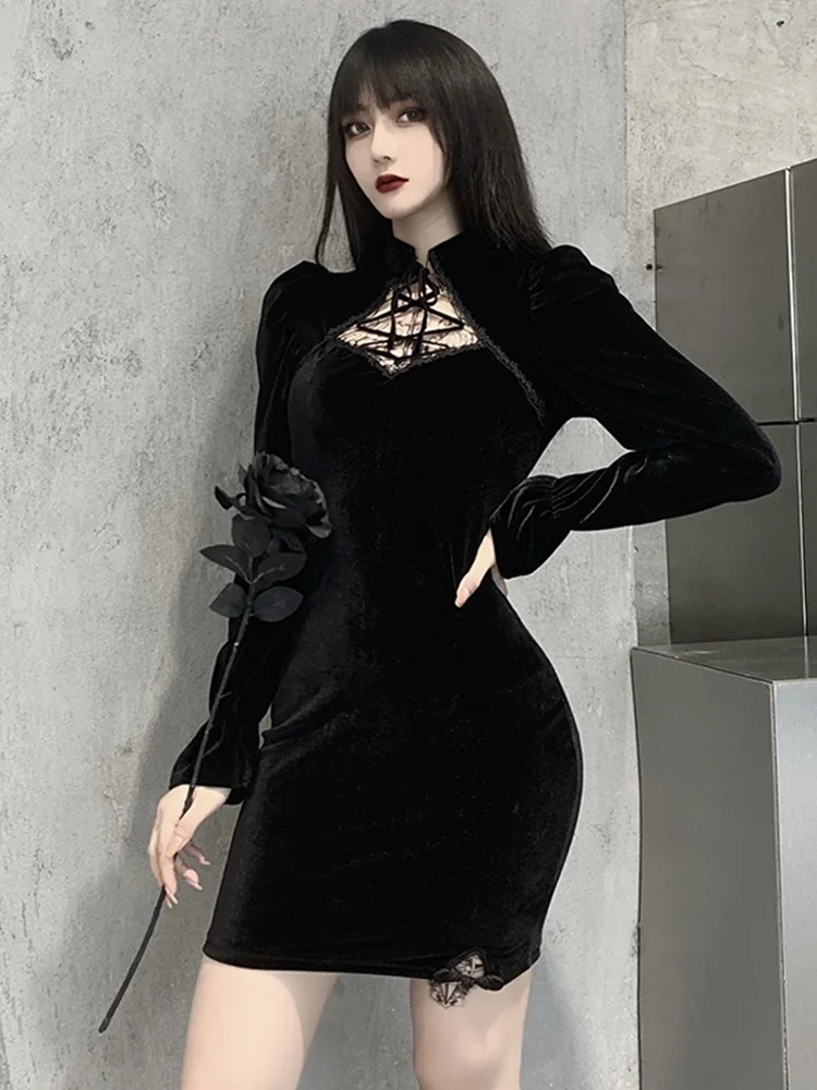 Black Velvet Gothic Dress 5