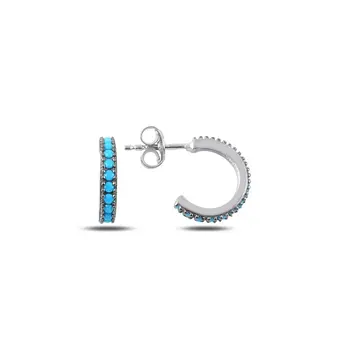 

Angemiel 925 Silver 8,5mm Single Row Turquoise Zircon Cubic Zirconia Tamtur Earrings
