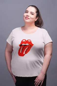 

Angemiel Wear Rolling Stones Pixel Art White Women Cotton Large Size T-Shirt