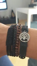 Vnox 4 unids/set envoltura trenzada pulseras de cuero para hombres Vintage Árbol de la vida amuleto timón cuentas de madera étnica muñequera Tribal