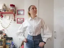 Blusa con manga de linterna para mujer, camisa holgada con botones a la moda para primavera y otoño, Color liso