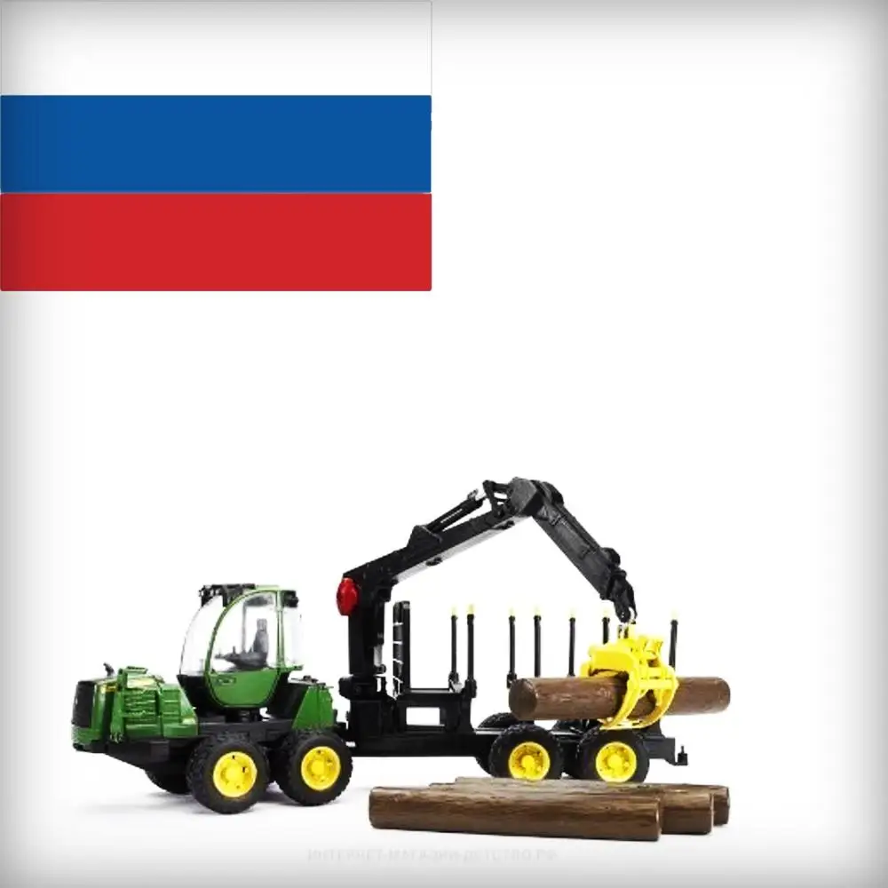Трактор John Deere 1210E с прицепом манипулятором и брёвнами артикул 02-133 Bruder |