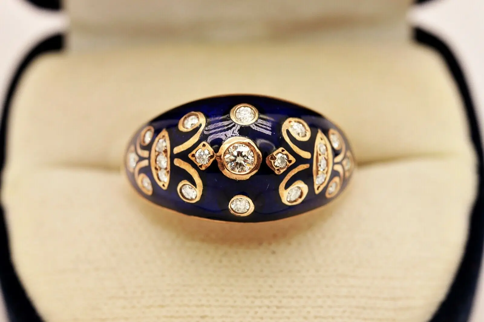

PERFECT VICTORIAN STYLE 8K GOLD ENAMEL AND NATURAL DIAMOND NEW PRETTY RING