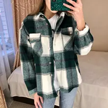 Plaid Shirt Blouses Oversize-Top Chic Fashion Women Woolen ZXQJ Female Casual Ladies