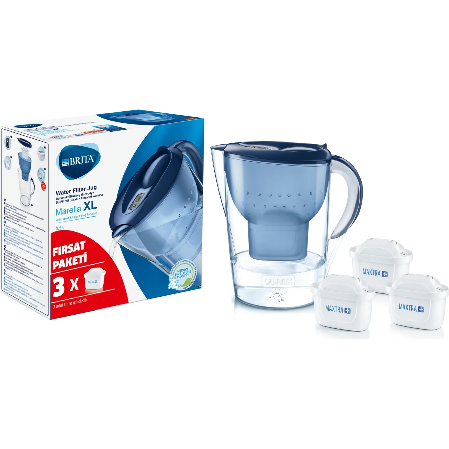 

Original BRITA Marella 3.5 Lt fridge water filter jug with 3 x MAXTRA+filter for reduction of chlorine, limescale and impurities