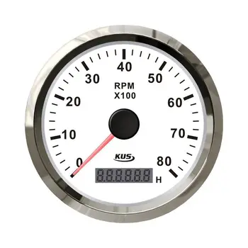 

Tachometer 0-8000 rpm with hour meter divider 0.5-250, white dial, stainless bezel, D. 85mm ky07103